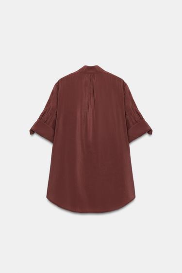 CHEMISE À MANCHES RETROUSSÉES - brique foncée de Zara - Image 6