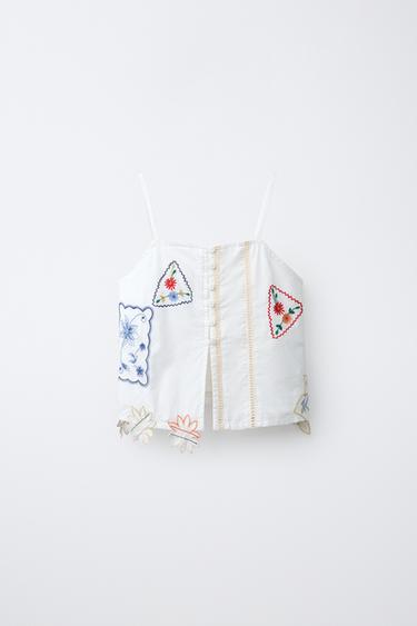Zara TOP S PATCHWORK VEZOM – Ekru