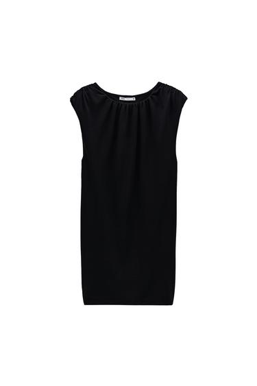 DRAPED DRESS WITH SHOULDER PADS