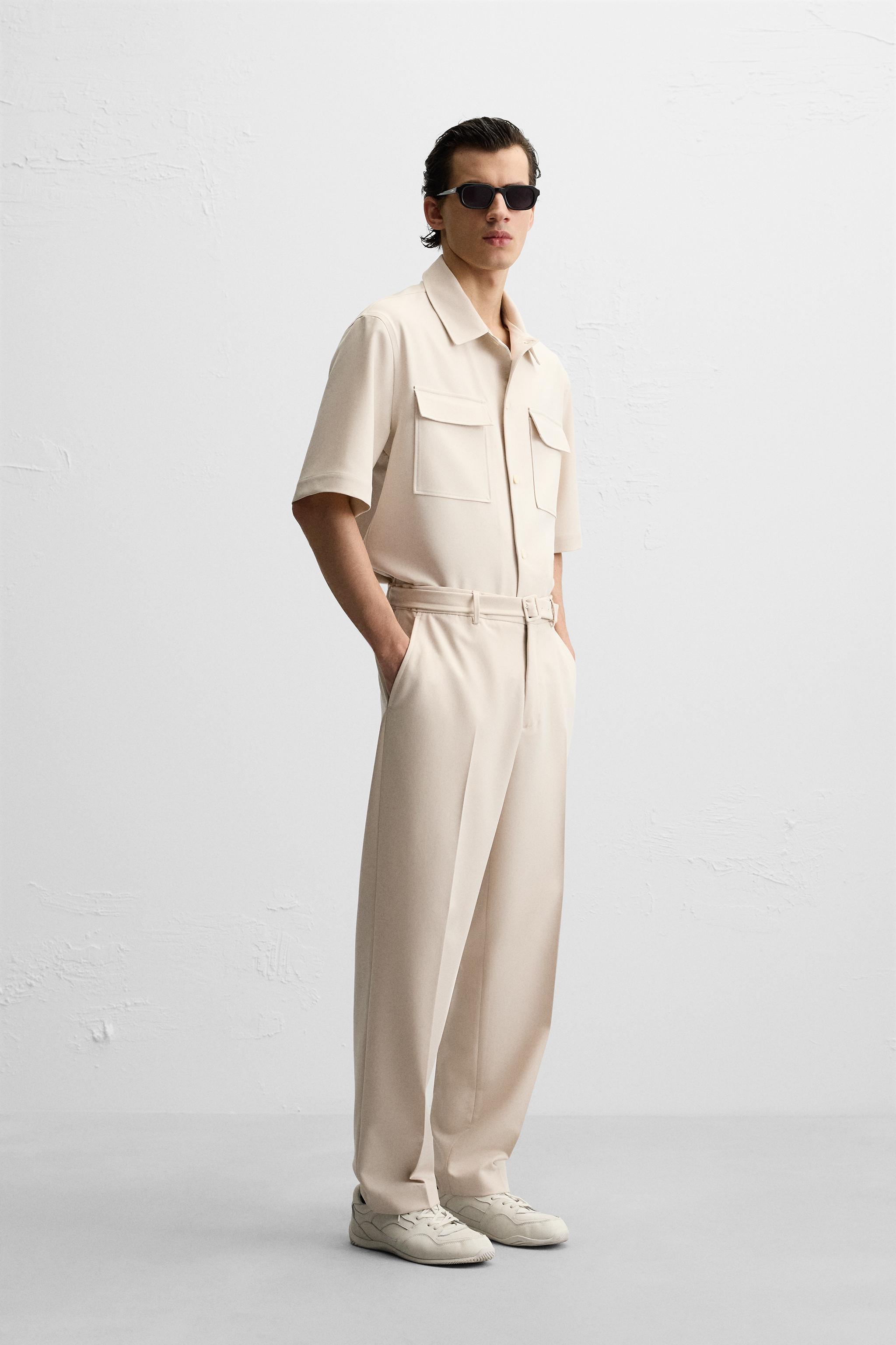 REGULAR FIT BELTED PANTS - Stone | ZARA United States
