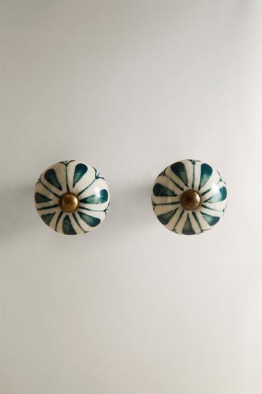 PACK OF CERAMIC FLOWER DOOR KNOBS (PACK OF 2) - Green by Zara