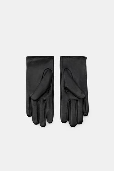 SHORT LEATHER GLOVES - Black by Zara