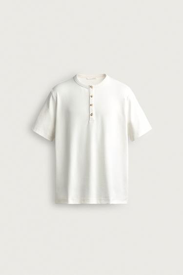 REGULAR FIT HENLEY T-SHIRT - Oyster-white by Zara