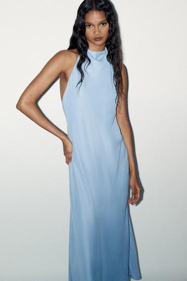 ROBE FLUIDE HALTER - Bleu clair de Zara