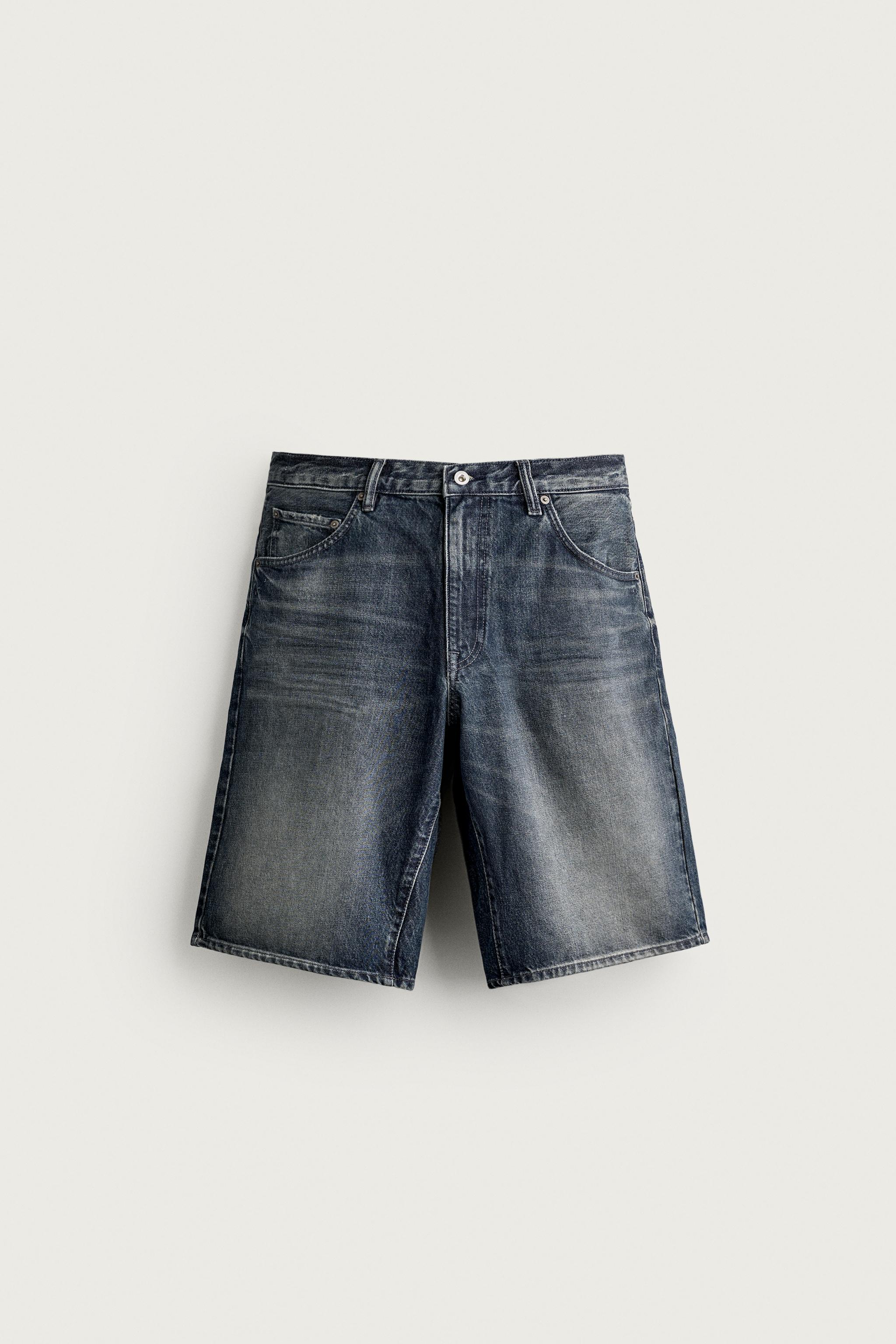 DADA着用FILTH front zip baggy denim shorts COMBINATION FAUX LEATHER BAGGY DENIM SHORTS - Blue | ZARA Canada