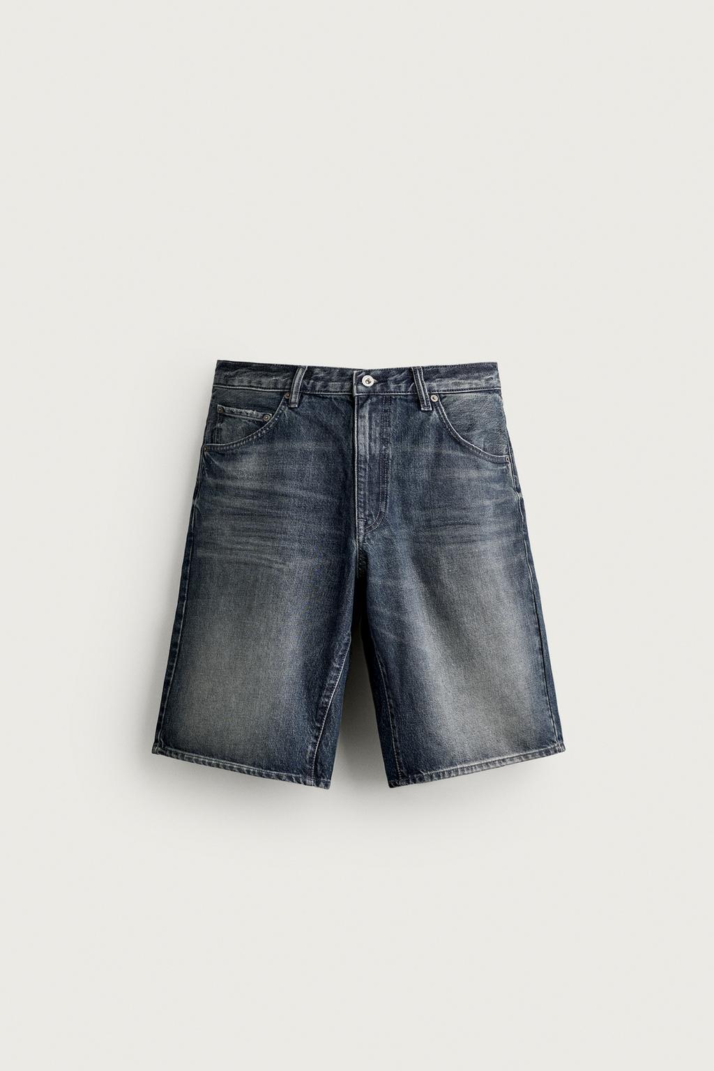 BAGGY FIT LEATHER POCKET DENIM BERMUDA SHORTS