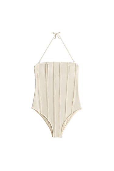 Zara CORSET BEACH SWIMSUIT - Ecru