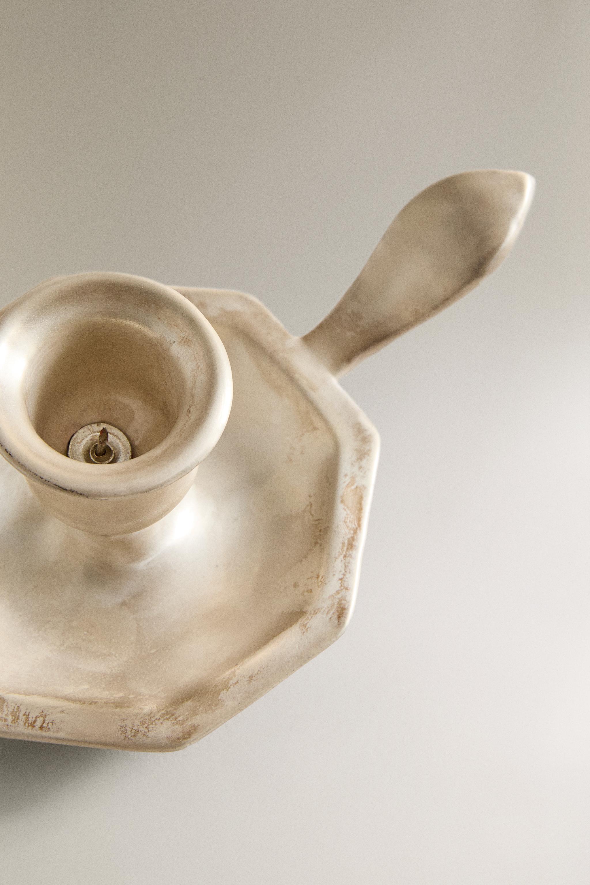 SILVER CERAMIC CHRISTMAS CANDLESTICK