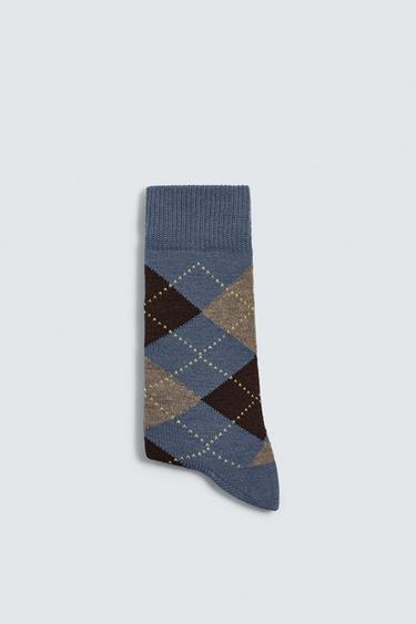 ARGYLE SOCKS WITH WOOL - Sky blue by Zara