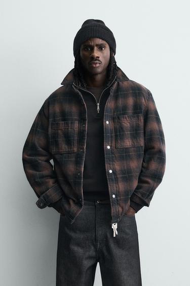 Zara PLAID PADDED OVERSHIRT - Brown