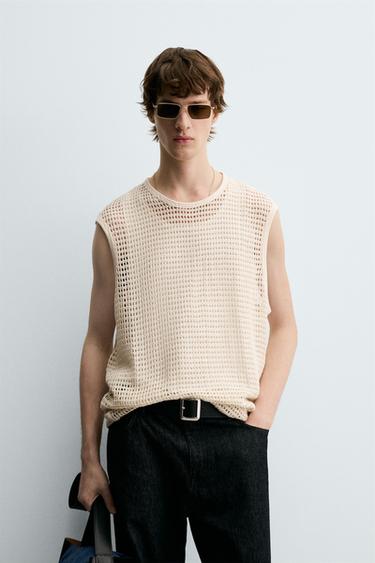 CROCHET TEXTURED T-SHIRT - Ecru by Zara