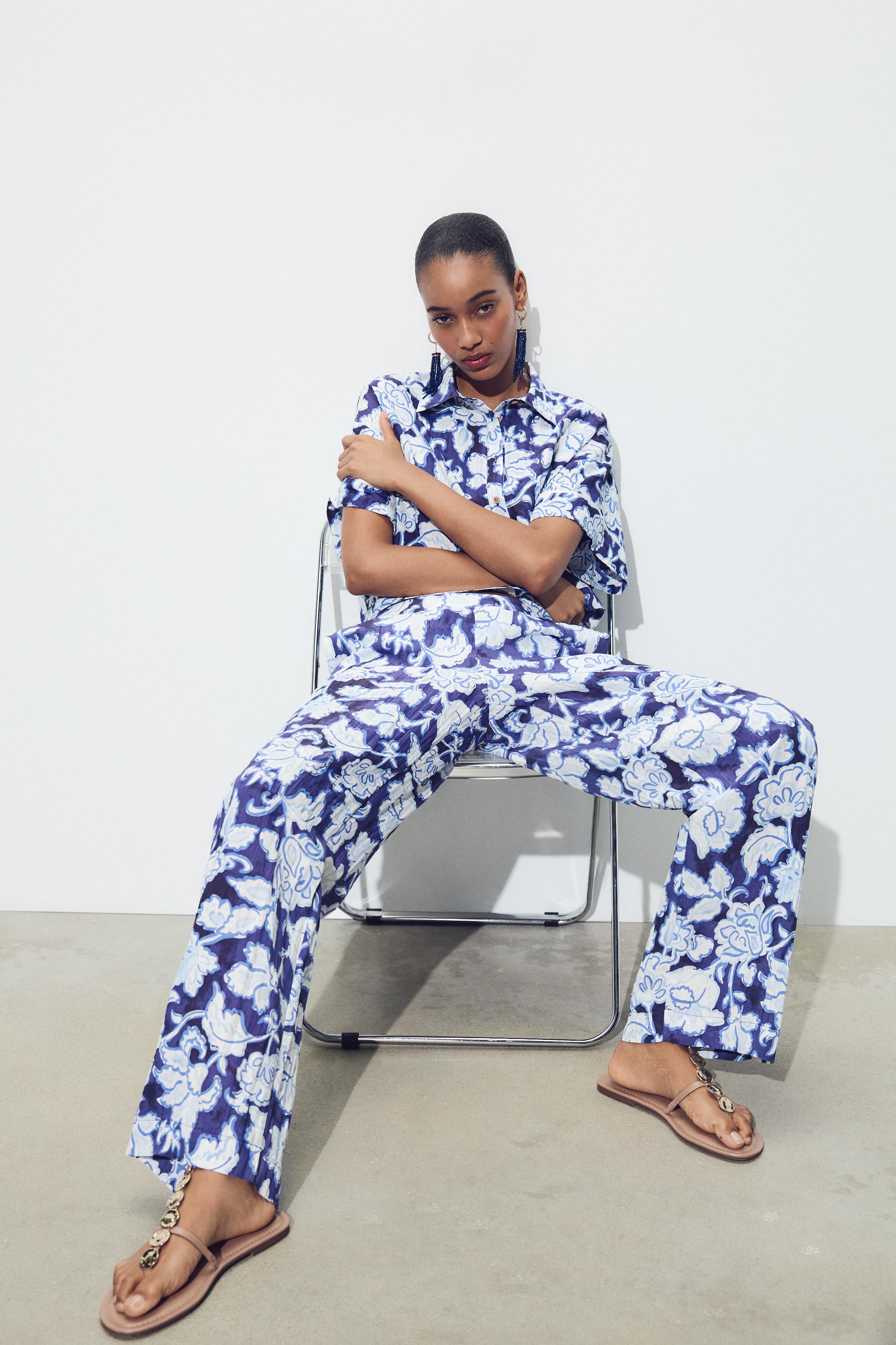 High Rise Cigarette Trousers Pantalón ZARA Mujer Satin Effect Estampado Trousers Sale Women's