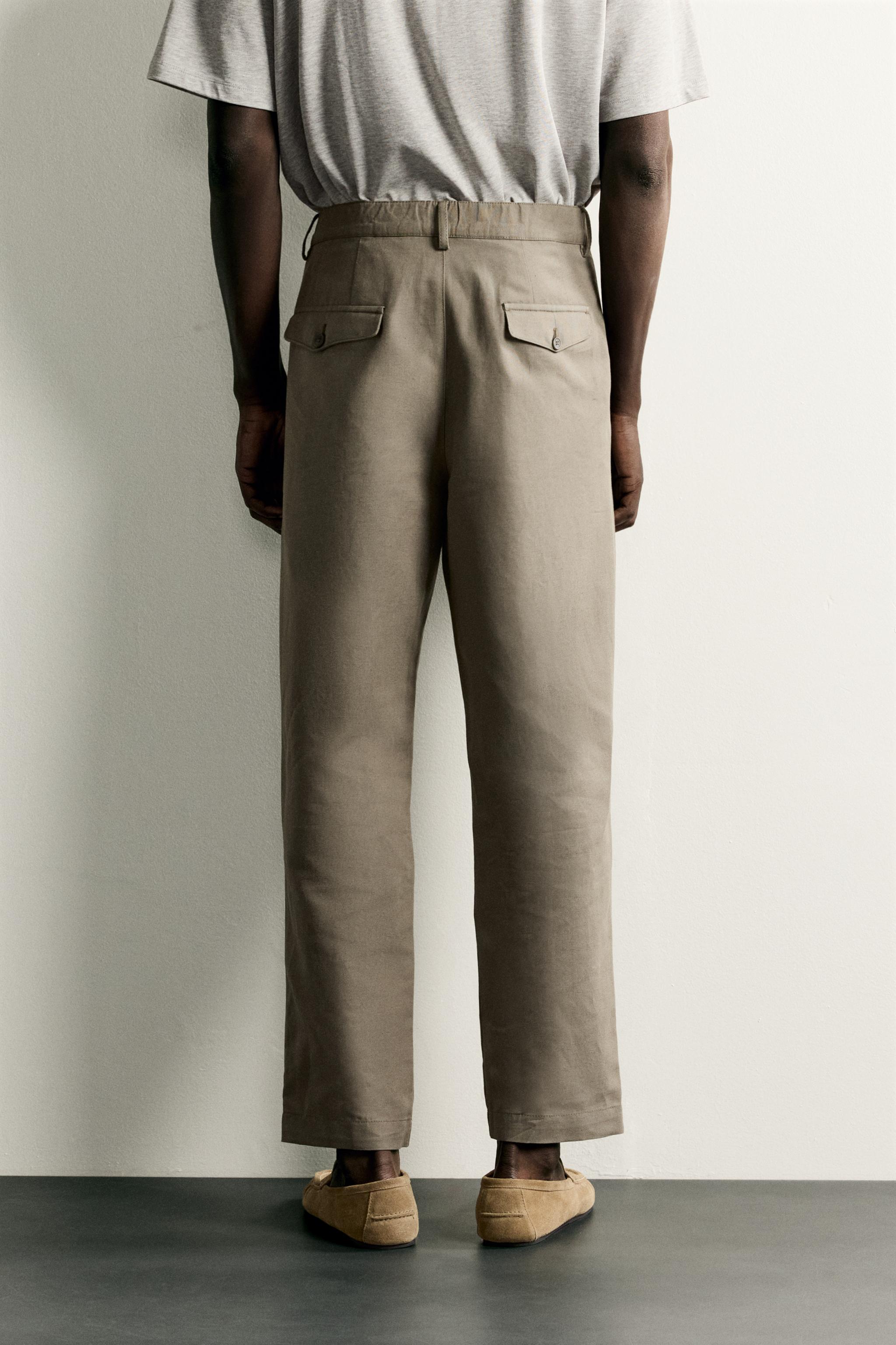 Zara PAMUKLU KETEN RELAXED FIT PANTOLON görsel 3