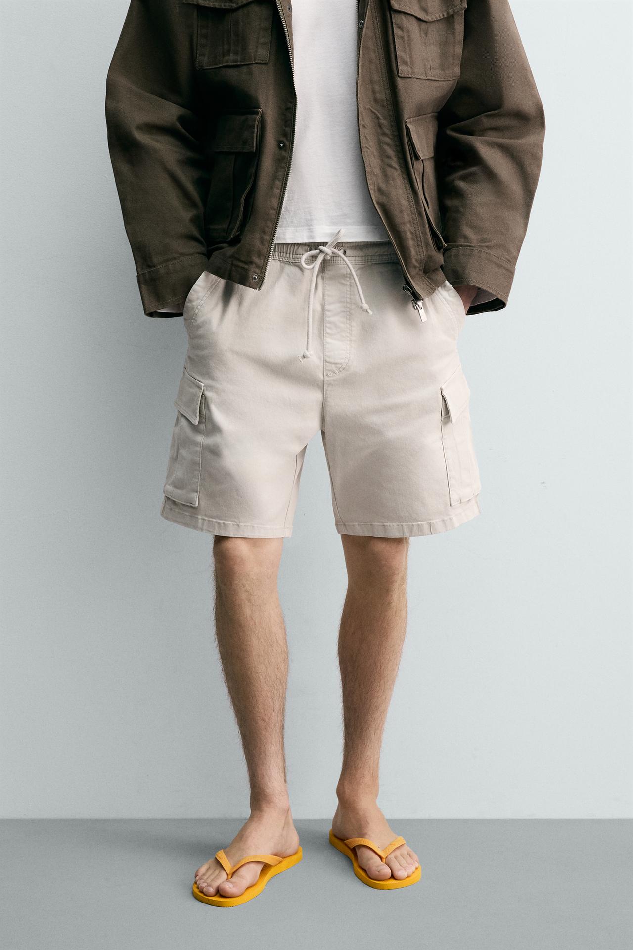 FADED RELAXED FIT CARGO BERMUDA SHORTS — Ice