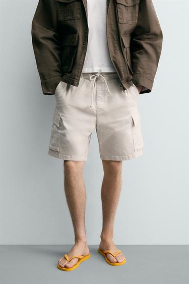 FADED RELAXED FIT CARGO BERMUDA SHORTS - Ice by Zara