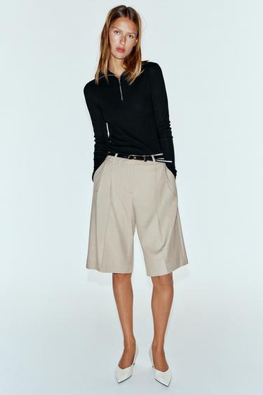 برمودا طويل بثنيات - رمل by Zara