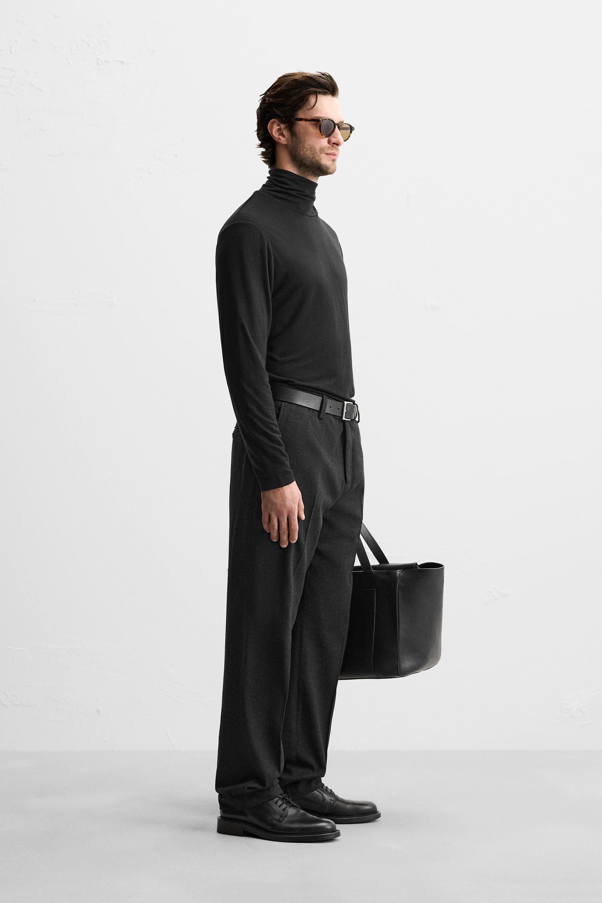 テクスチャー素材ウール混パンツ - チャコールグレー | ZARA