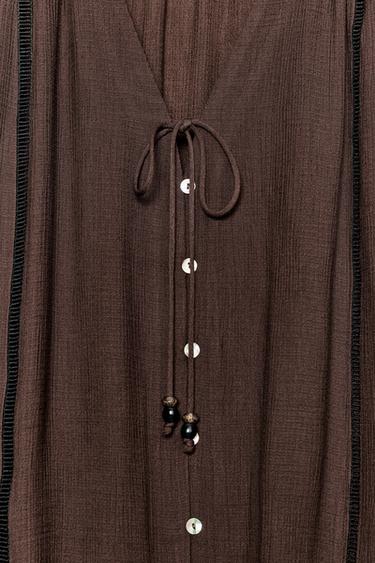 EMBROIDERED LACE TRIM SHIRT - Brown by Zara - Image 8