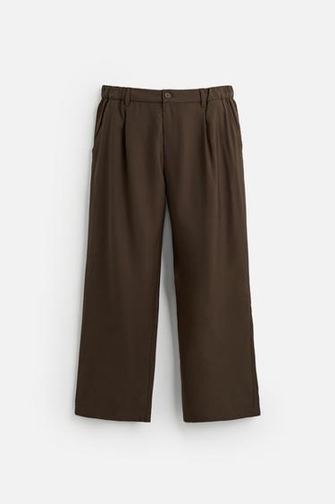 RELAXED FIT FLOWING TROUSERS - Chocolate by Zara