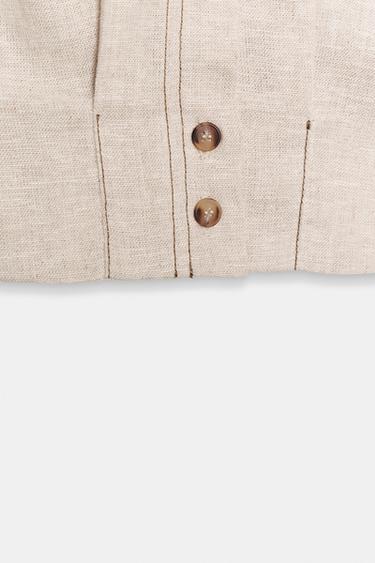 TOP EN LIN À SURPIQÛRES - Beige clair de Zara - Image 4