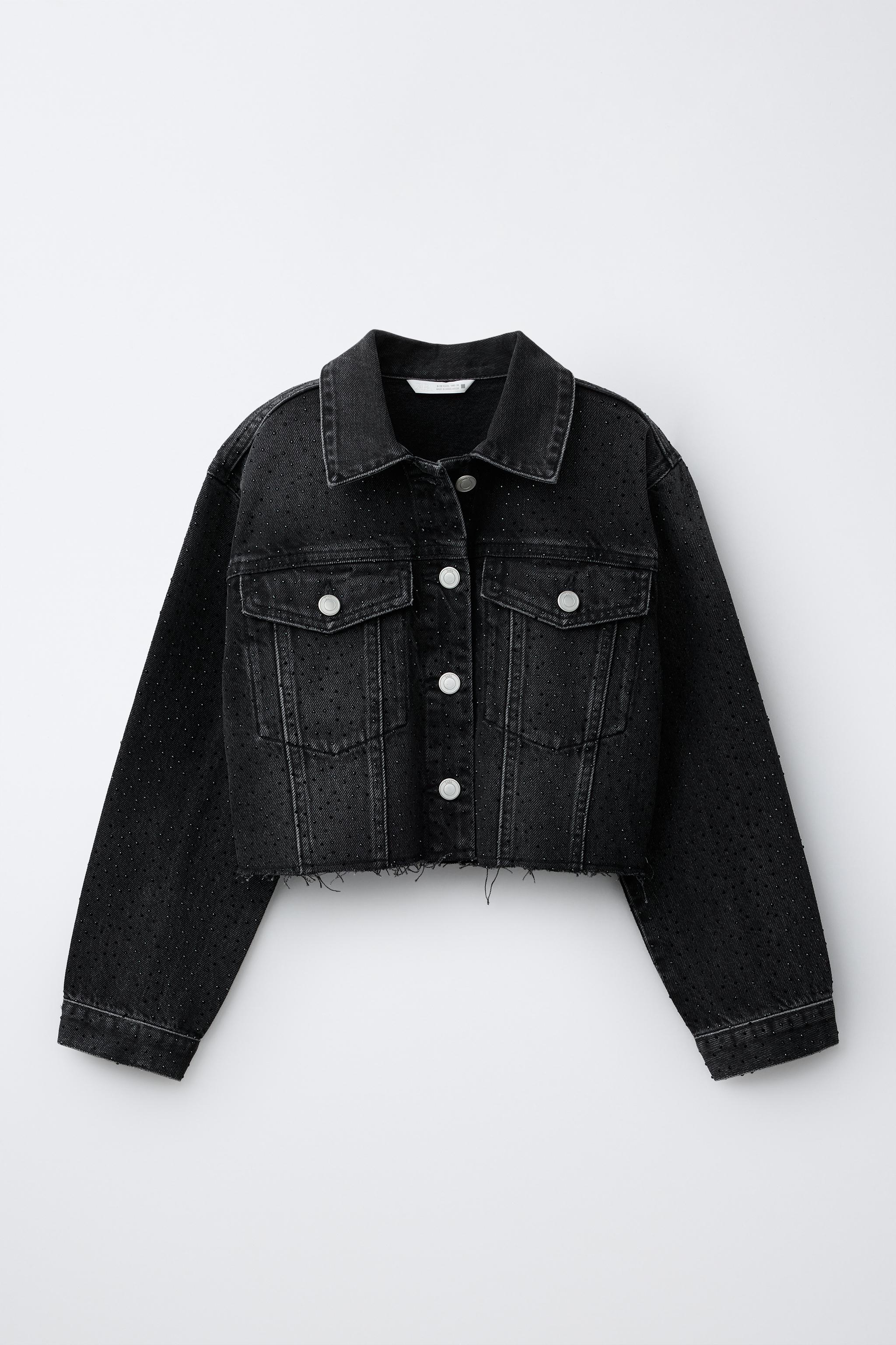 RHINESTONE DENIM JACKET - Black | ZARA South Africa