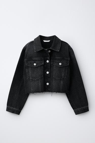 Zara RHINESTONE DENIM JACKET - Black