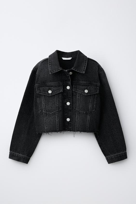 RHINESTONE DENIM JACKET - Black by Zara - Image 0