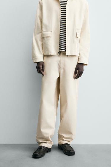 Zara RELAXED FIT TEXTURED CHINO PANTS - Oyster-white