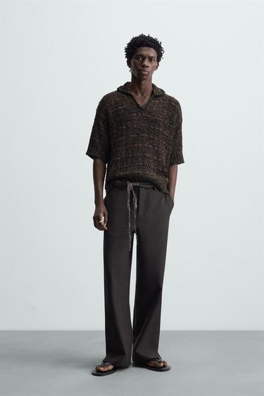 CONTRAST TAPE KNIT POLO SHIRT - Brown by Zara - Image 0