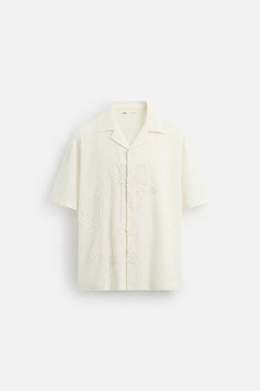 CAMISA BORDADO FLORAL - Blanco roto de Zara