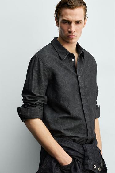COTTON/LINEN DENIM SHIRT - Black by Zara - Image 5