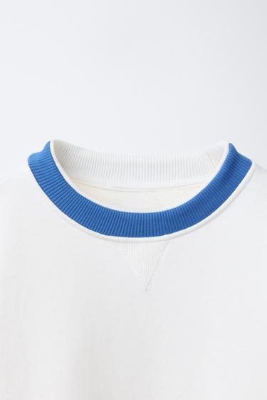 SWEATSHIRT WITH CONTRAST RIB NECK - Ecru by Zara - Image 2