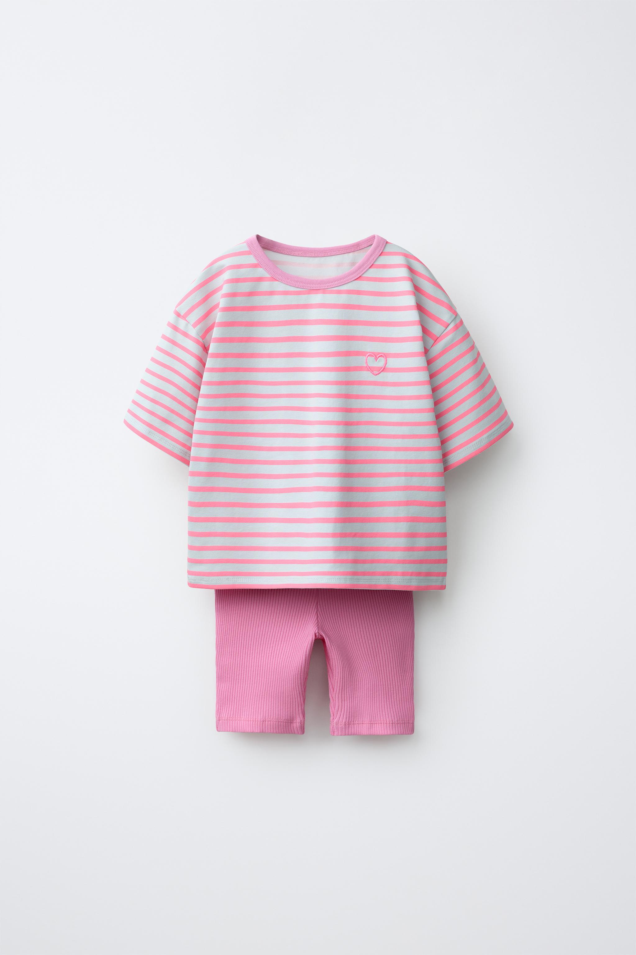 ストライプTシャツ＆サイクリングレギンスセット - ラズベリー | ZARA