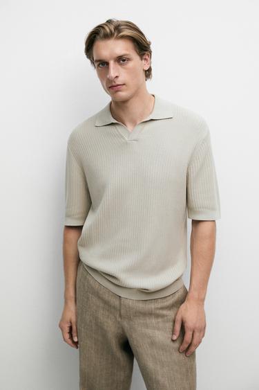 Zara Regular fit cotton knit polo shirt - Pistachio green
