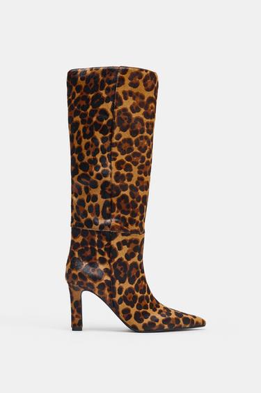 ANIMAL PRINT LEATHER AND SHEEPSKIN BOOTS - Leopard by Zara