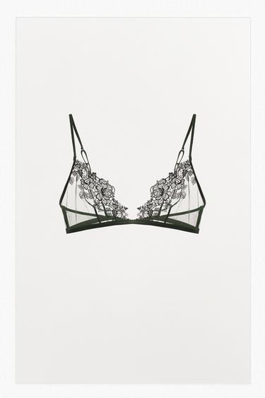 LACE MESH TRIANGLE BRA - GREEN by Zara