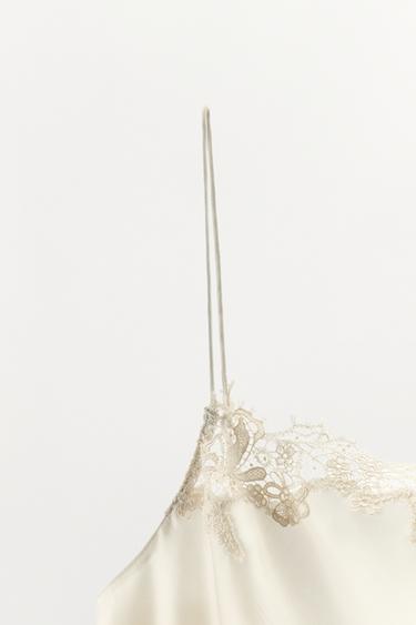 TOP SATINÉ DENTELLE STYLE LINGERIE - Écru de Zara - Image 6