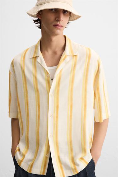 STRIPED VISCOSE-LINEN SHIRT - Ecru/Yellow by Zara - Image 4