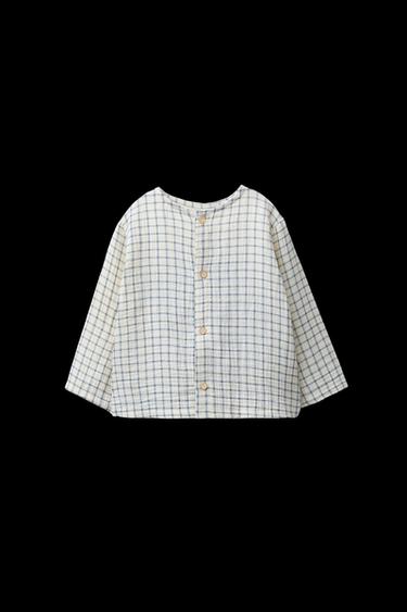 Zara PLAID TEXTURED SHIRT - Ecru / Blue - Image 0
