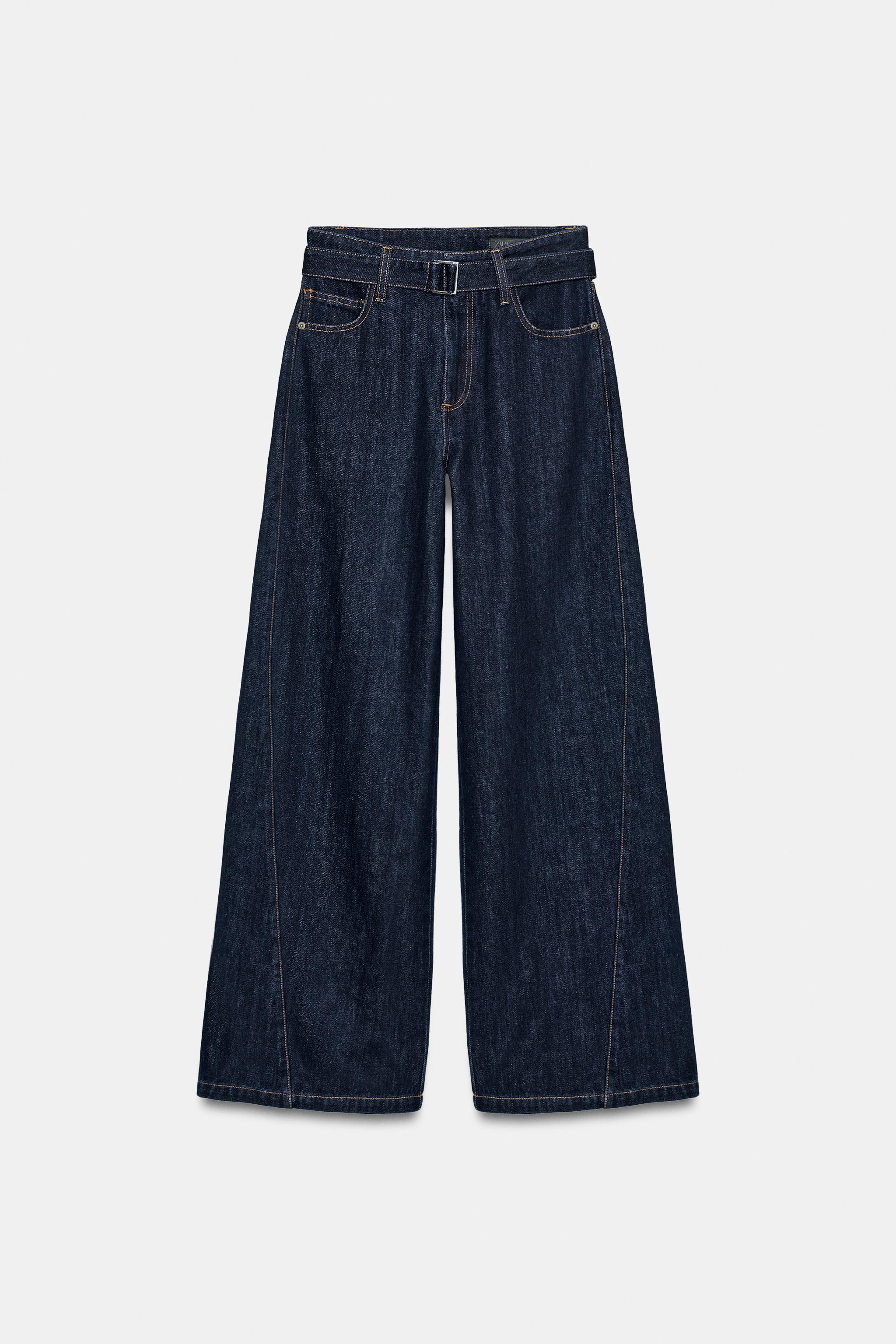 ZW COLLECTION WIDE LEG HIGH-WAIST JEANS WITH BELT - Blue | ZARA