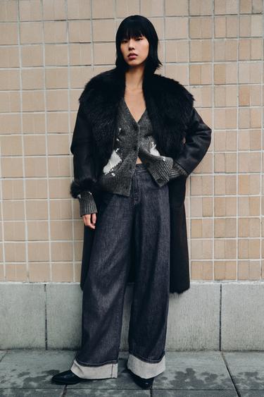 Zara 雙面人造皮草大衣 - 黑色