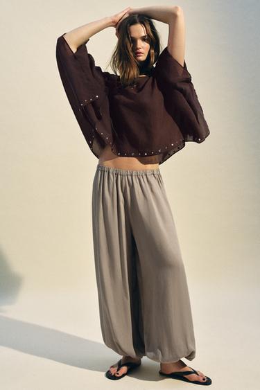 Zara STUDDED SCARF CAPE - Brown