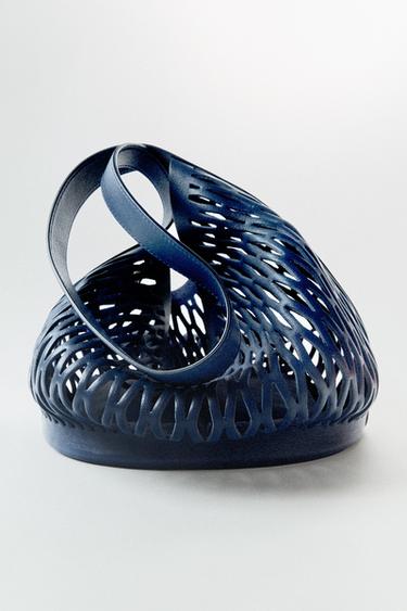 OPENWORK LEATHER SHOULDER BAG - Navy Blue by Zara