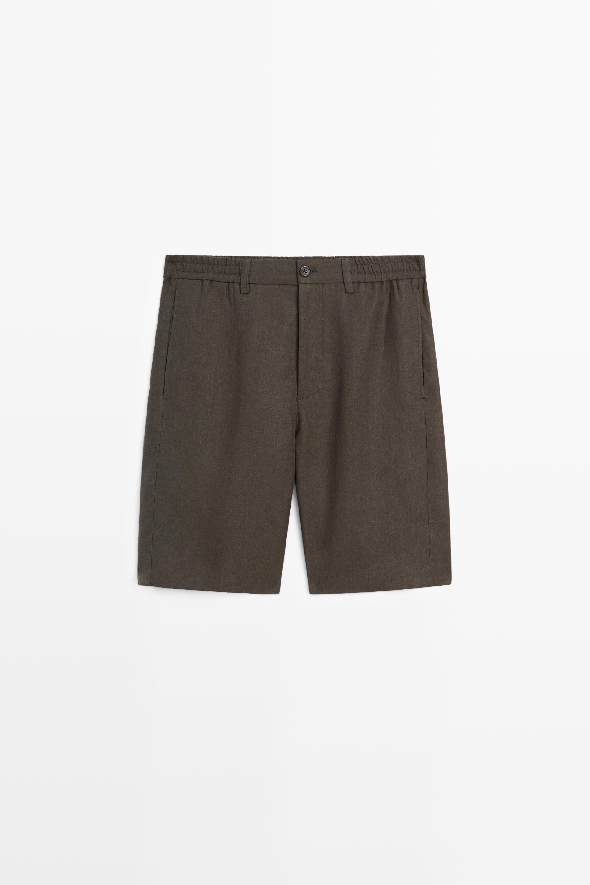 100% linen short Bermuda shorts — Dark green