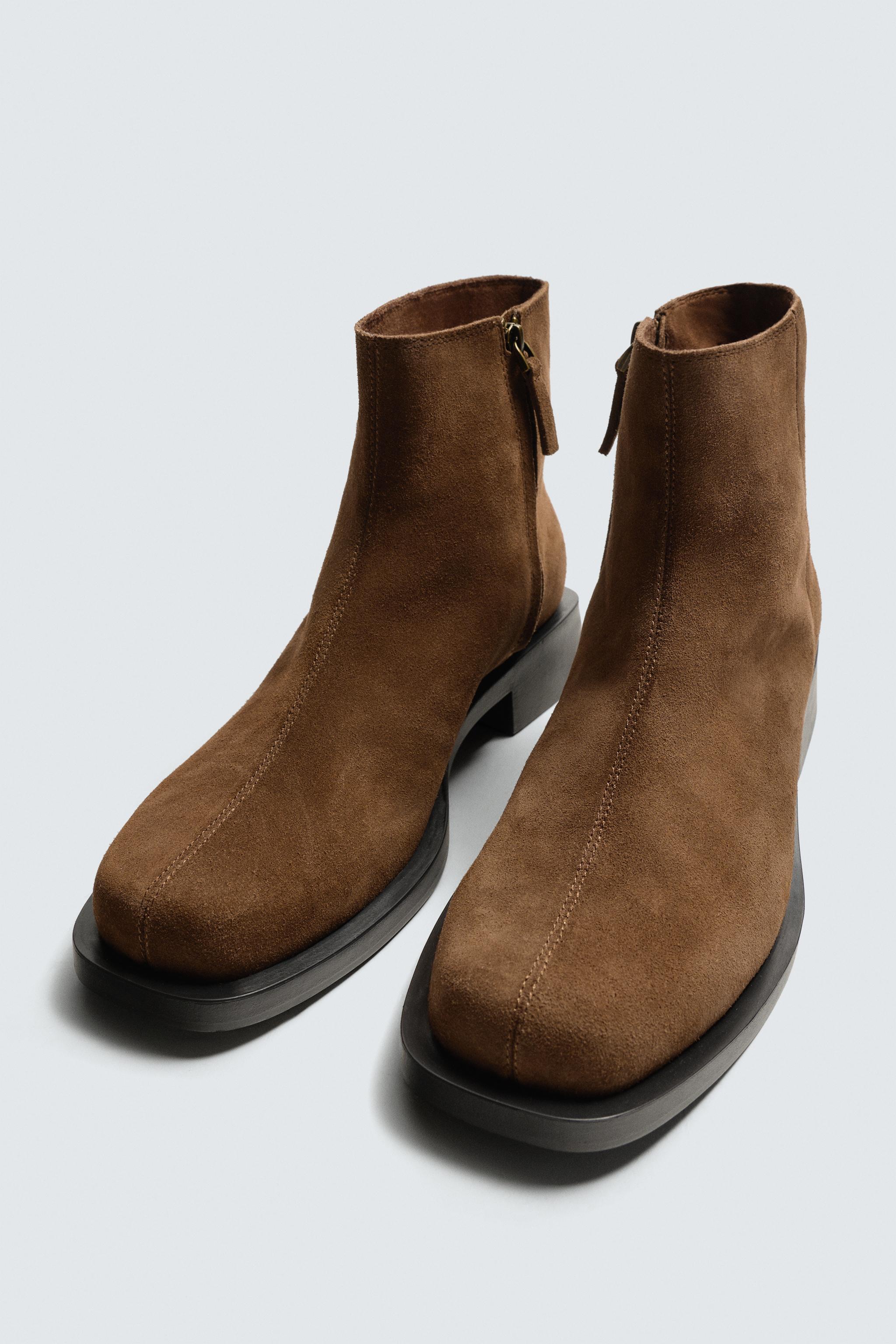 ZARAトップステッチカントリーブーツ トップステッチ入りレザーブーツ - ブラウン | ZARA Japan / 日本