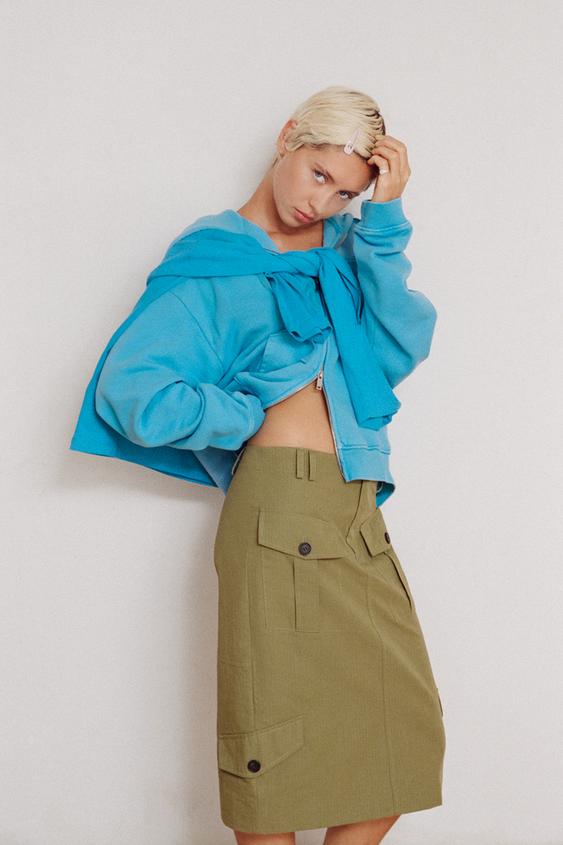 Zara MIDI SKIRT WITH POCKETS - Khaki - Image 0