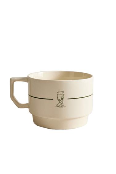 KAFFEETASSE AUS STEINGUT - Weiß / Grün von Zara