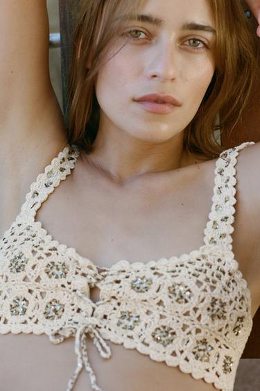 SUJETADOR CROCHET ABALORIOS LIMITED EDITION - Crudo de Zara