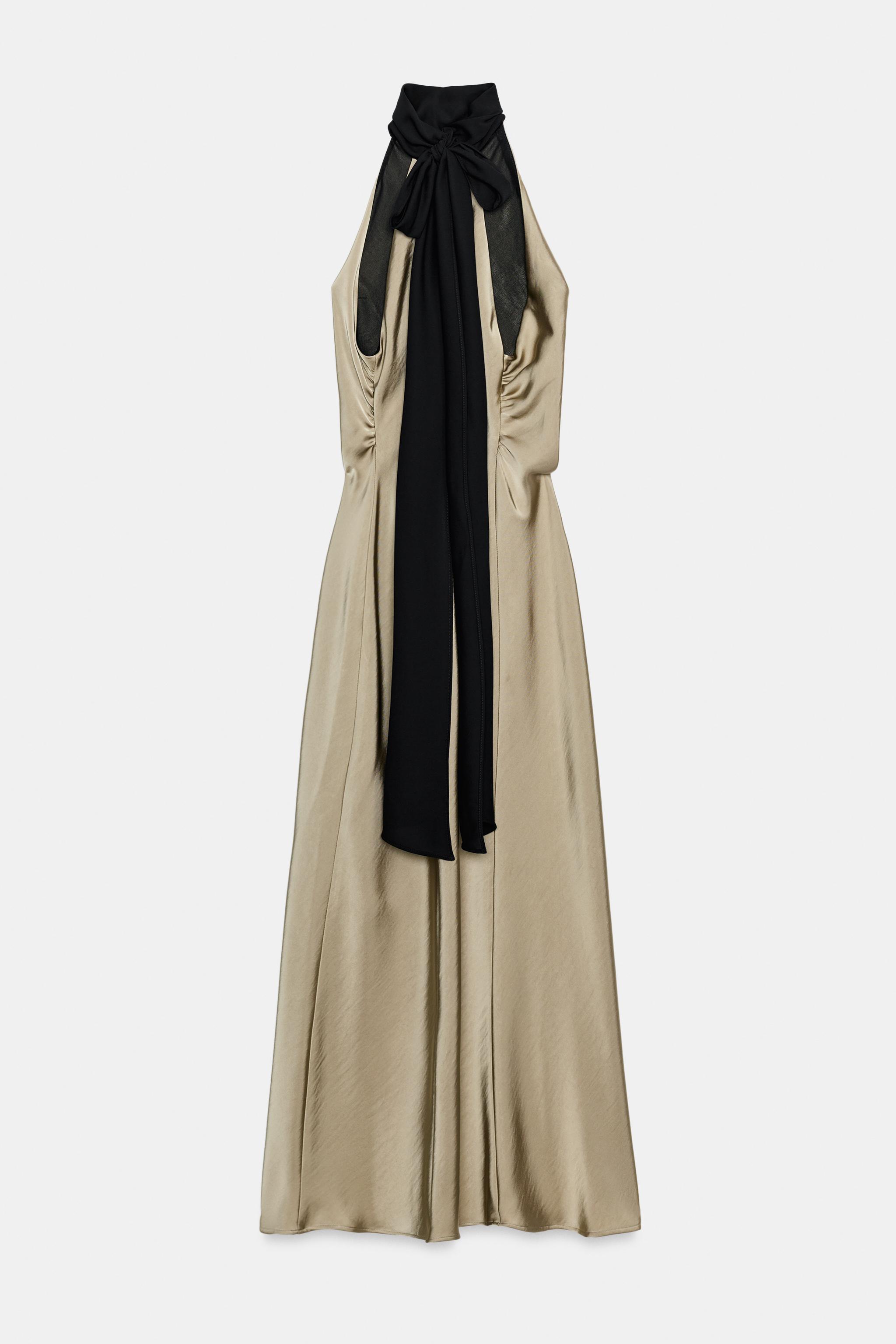 CONTRASTING HALTER DRESS WITH TIE