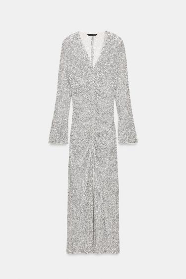 ZW COLLECTION SEQUINNED DRAPED DRESS - Silver by Zara - Image 0